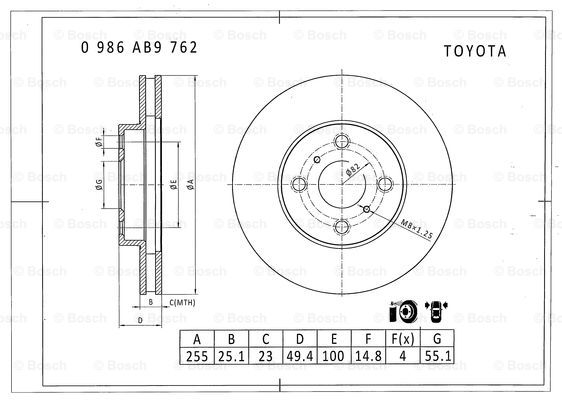 BOSCH 0 986 AB9 762 Brake Disc