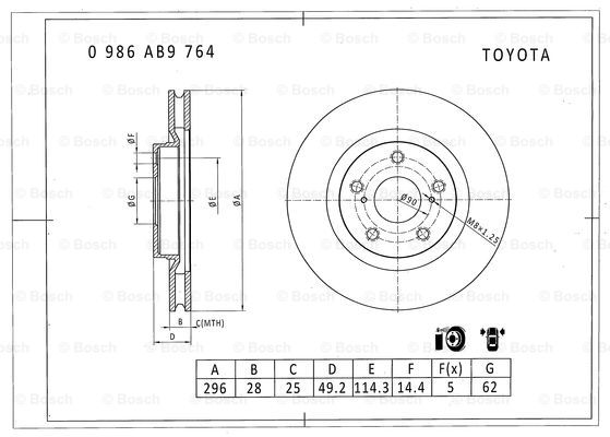 BOSCH 0 986 AB9 764 Brake Disc