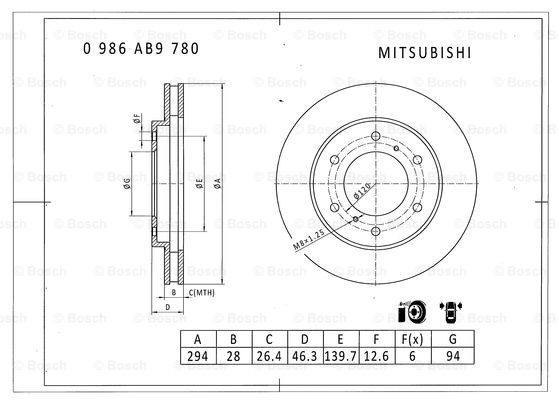 BOSCH 0 986 AB9 780 Brake Disc