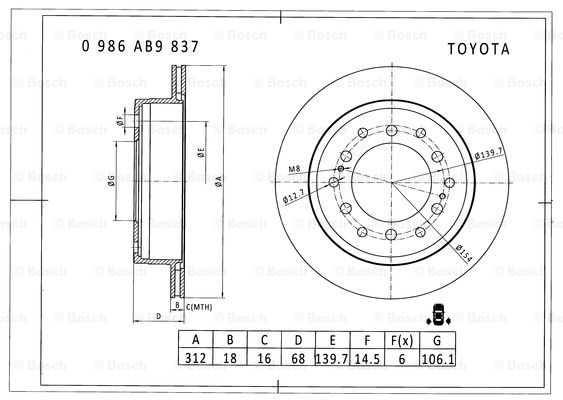 BOSCH 0 986 AB9 837 Brake Disc