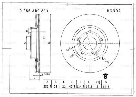 BOSCH 0 986 AB9 853 Brake Disc