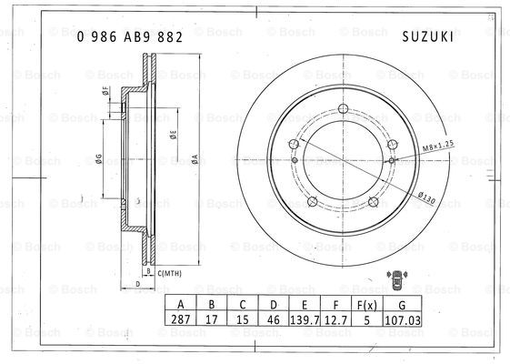 BOSCH 0 986 AB9 882 Brake Disc