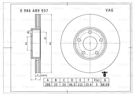 BOSCH 0 986 AB9 937 Brake Disc