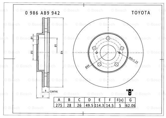 BOSCH 0 986 AB9 942 Brake Disc