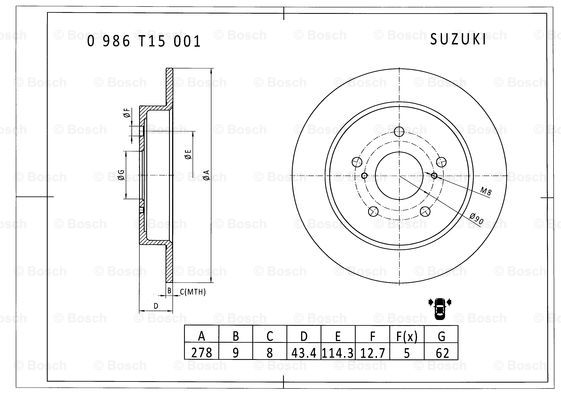 BOSCH 0 986 T15 001 Brake Disc