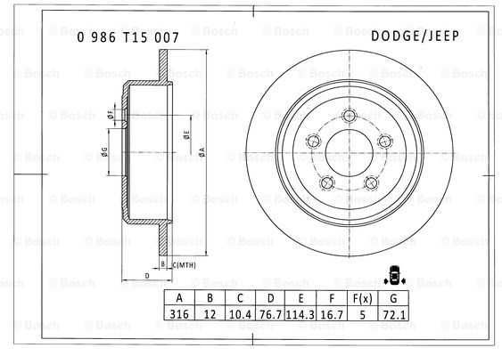 BOSCH 0 986 T15 007 Brake Disc