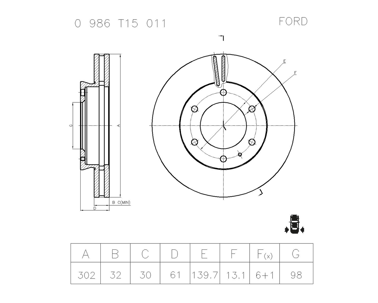 BOSCH 0 986 T15 011 Brake Disc