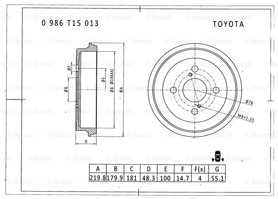 BOSCH 0 986 T15 013 Brake Drum