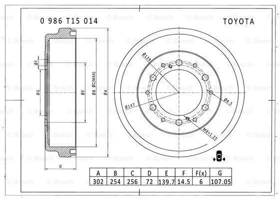 BOSCH 0 986 T15 014 Brake Drum