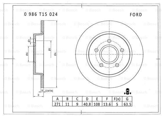 BOSCH 0 986 T15 024 Brake Disc