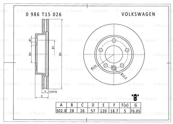 BOSCH 0 986 T15 026 Brake Disc