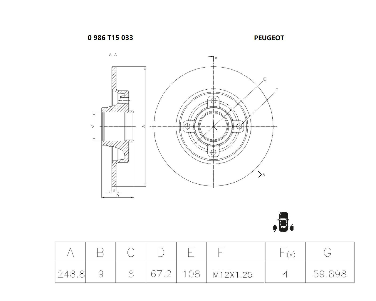 BOSCH 0 986 T15 033 Brake Disc