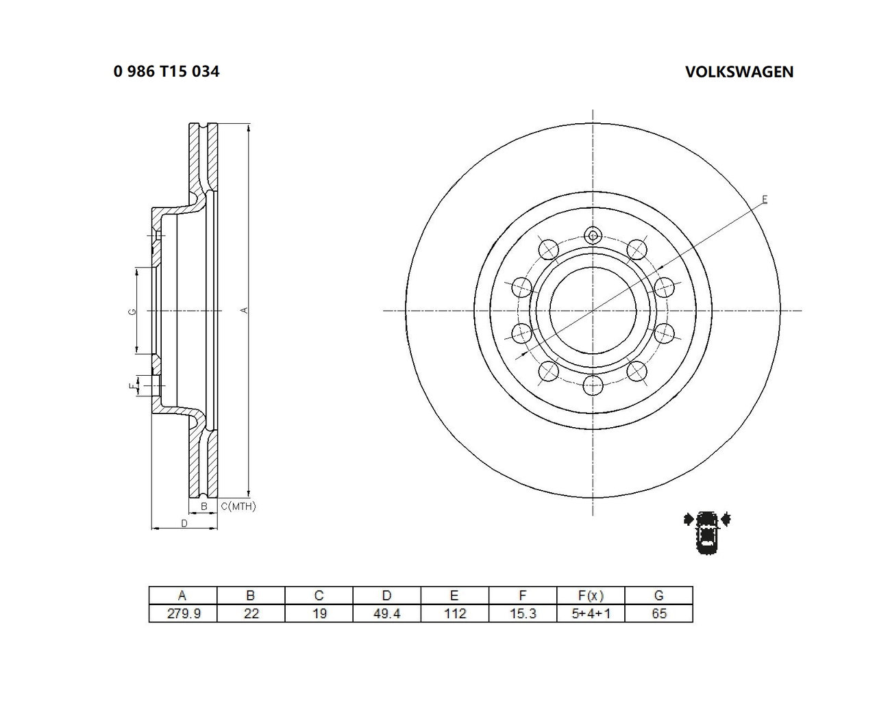 BOSCH 0 986 T15 034 Brake Disc