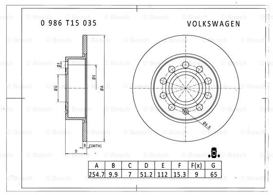 BOSCH 0 986 T15 035 Brake Disc