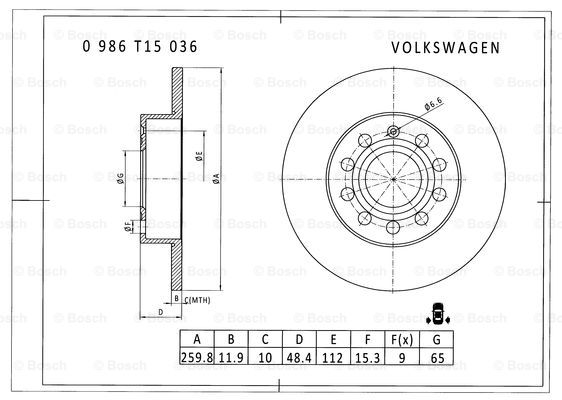 BOSCH 0 986 T15 036 Brake Disc