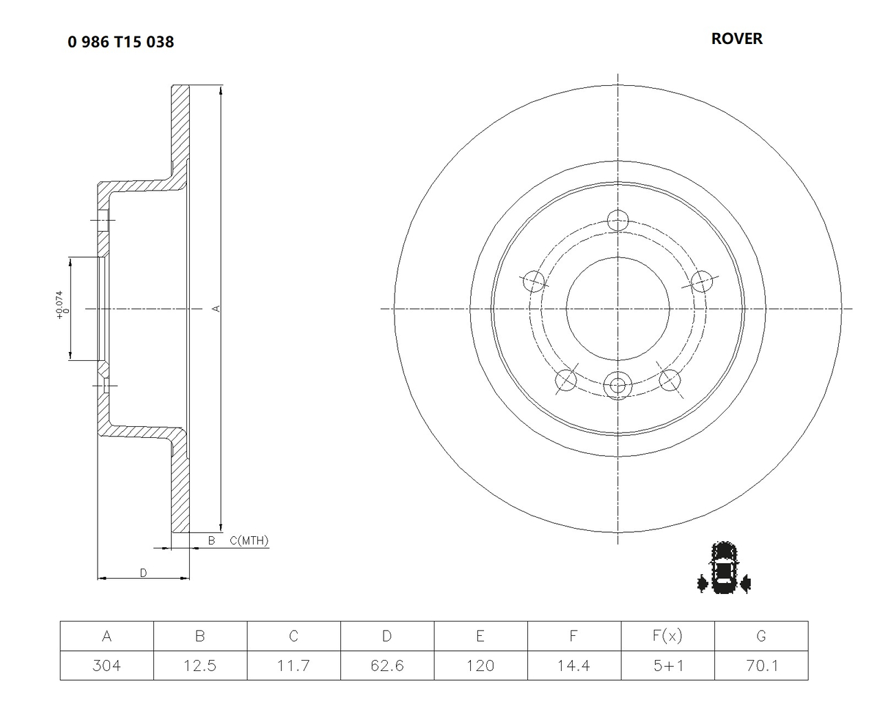 BOSCH 0 986 T15 038 Brake Disc