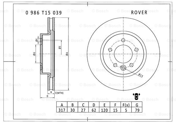 BOSCH 0 986 T15 039 Brake Disc