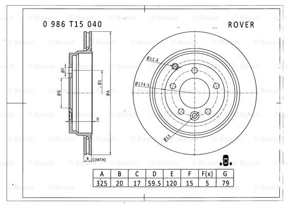 BOSCH 0 986 T15 040 Brake Disc