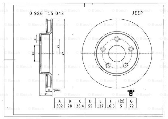 BOSCH 0 986 T15 043 Brake Disc