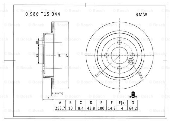 BOSCH 0 986 T15 044 Brake Disc