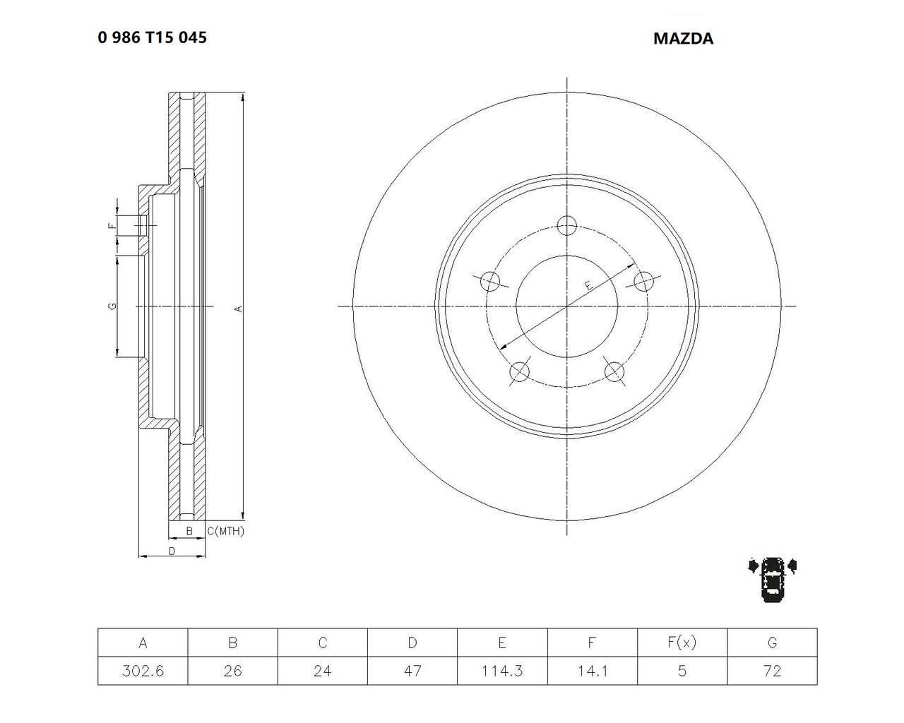 BOSCH 0 986 T15 045 Brake Disc