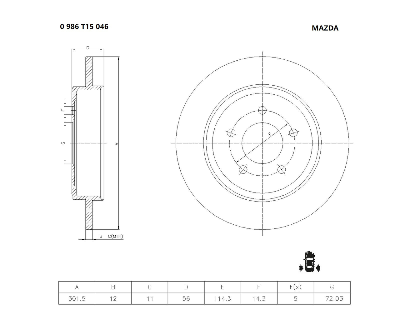 BOSCH 0 986 T15 046 Brake Disc