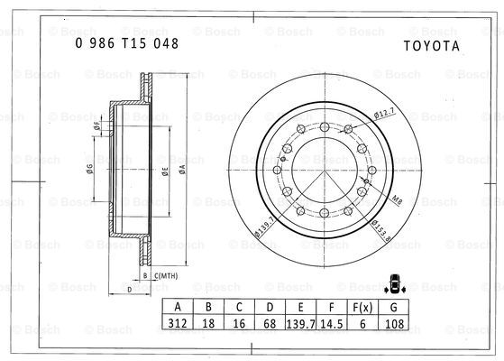 BOSCH 0 986 T15 048 Brake Disc