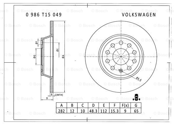 BOSCH 0 986 T15 049 Brake Disc