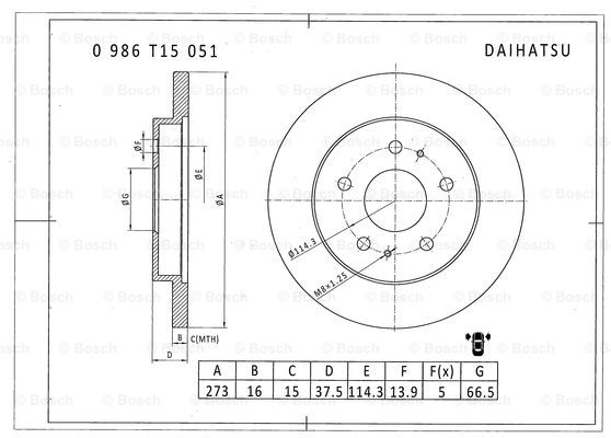 BOSCH 0 986 T15 051 Brake Disc