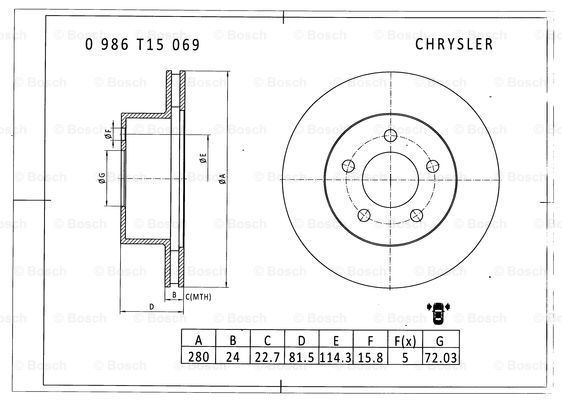 BOSCH 0 986 T15 069 Brake Disc