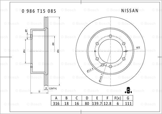 BOSCH 0 986 T15 085 Brake Disc