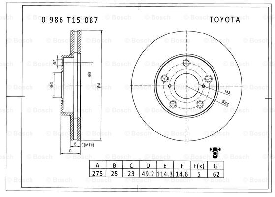 BOSCH 0 986 T15 087 Brake Disc