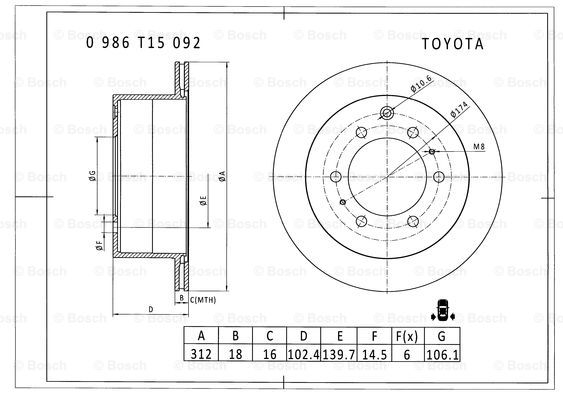 BOSCH 0 986 T15 092 Brake Disc