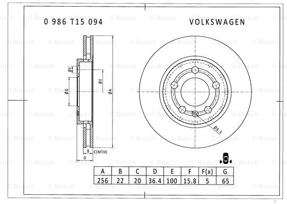 BOSCH 0 986 T15 094 Brake Disc