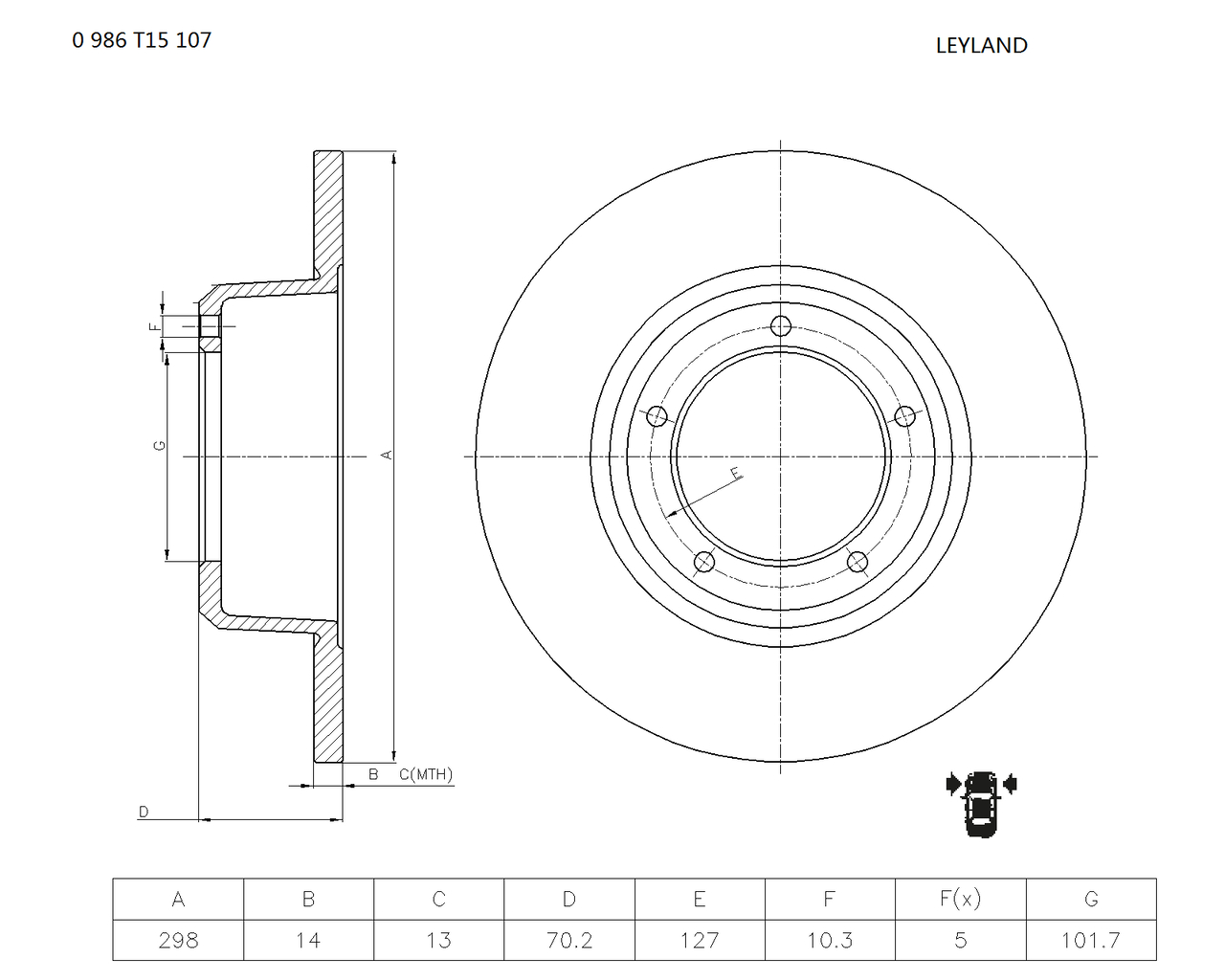 BOSCH 0 986 T15 107 Brake Disc