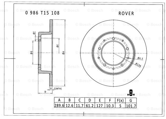 BOSCH 0 986 T15 108 Brake Disc