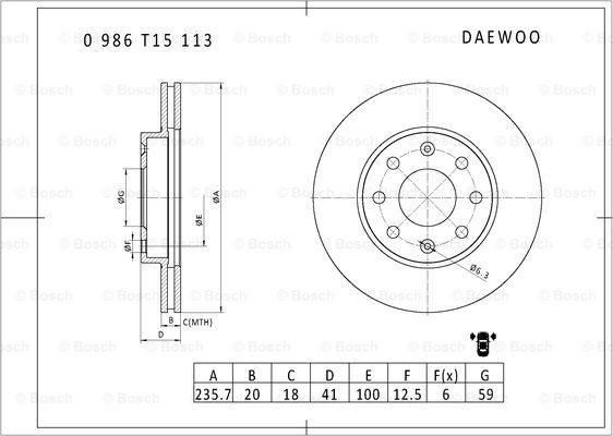 BOSCH 0 986 T15 113 Brake Disc