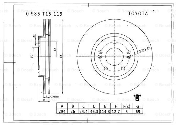 BOSCH 0 986 T15 119 Brake Disc