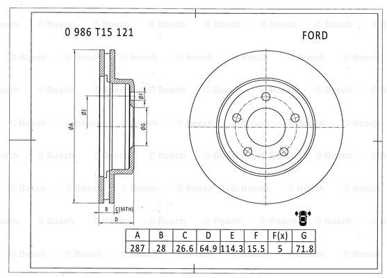 BOSCH 0 986 T15 121 Brake Disc