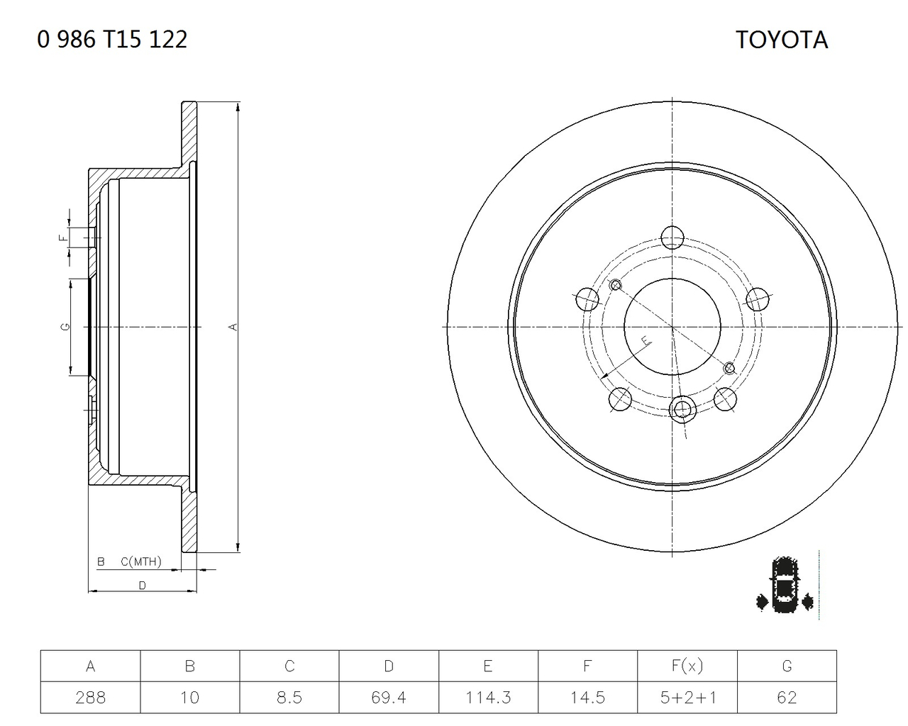 BOSCH 0 986 T15 122 Brake Disc