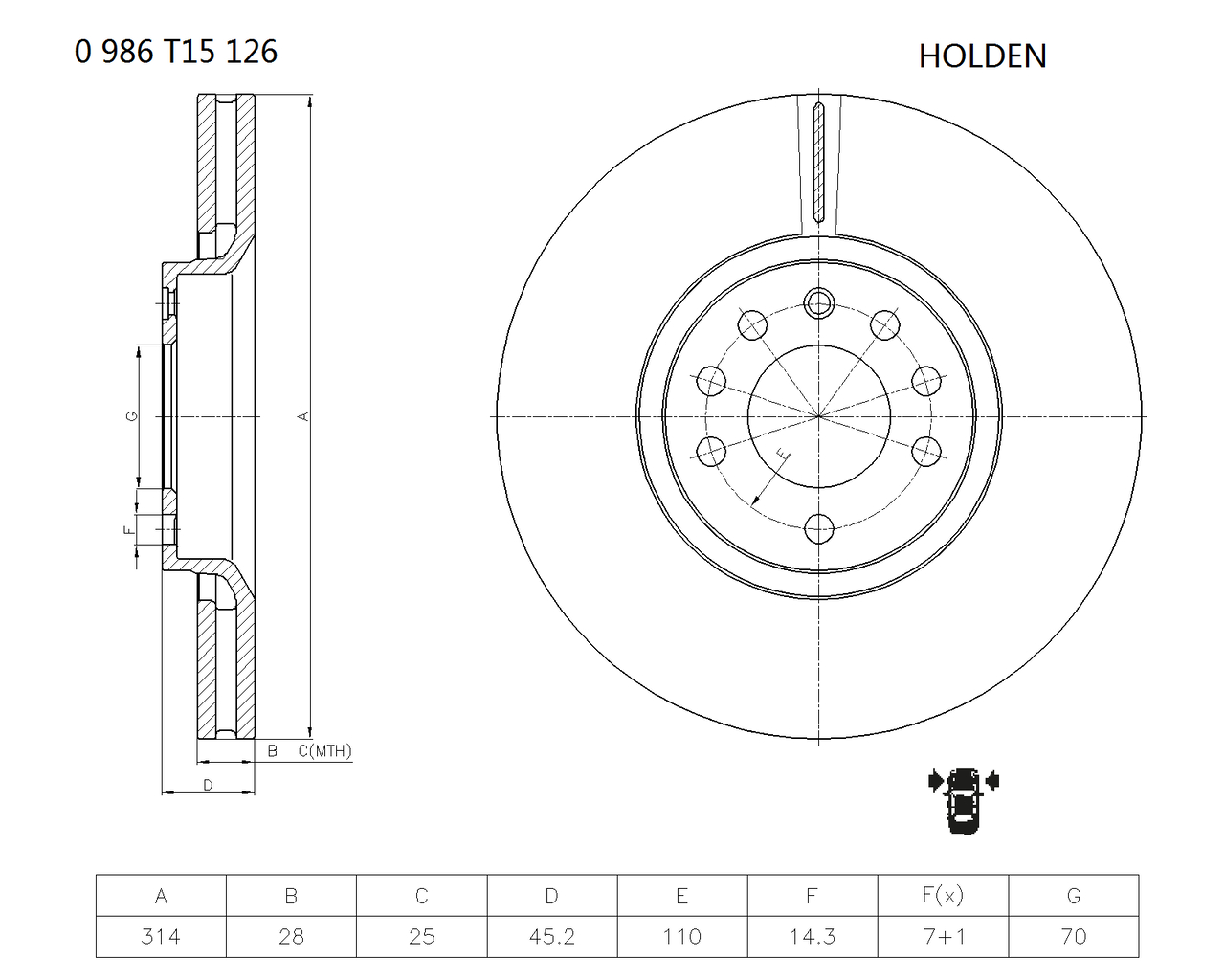 BOSCH 0 986 T15 126 Brake Disc