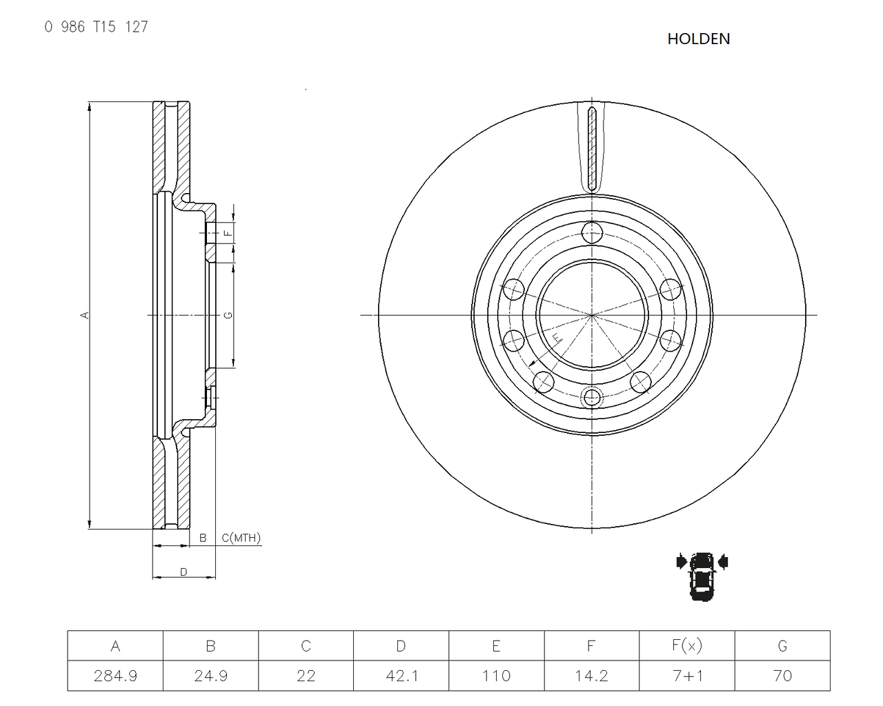 BOSCH 0 986 T15 127 Brake Disc