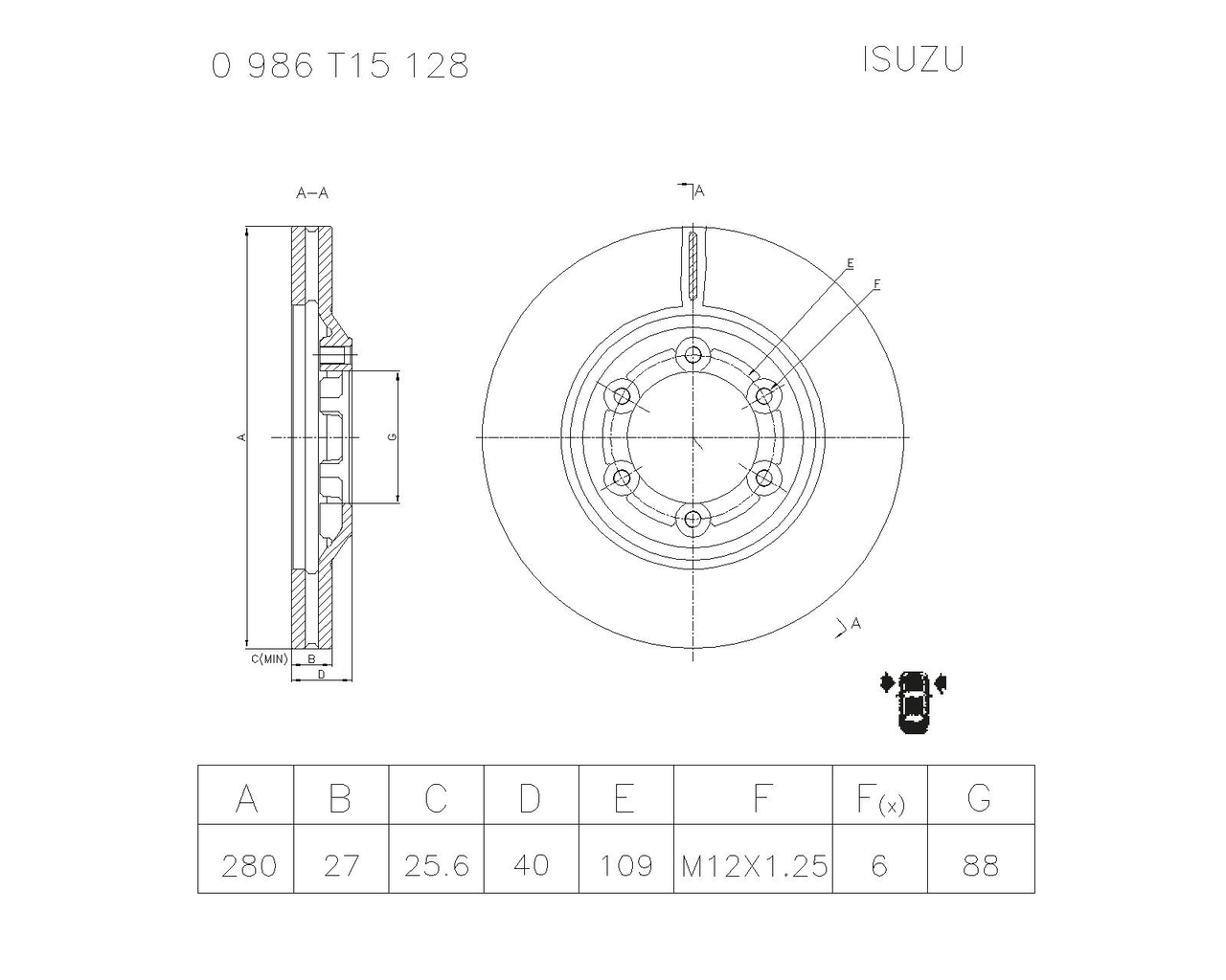 BOSCH 0 986 T15 128 Brake Disc