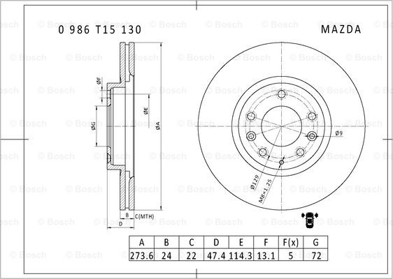 BOSCH 0 986 T15 130 Brake Disc