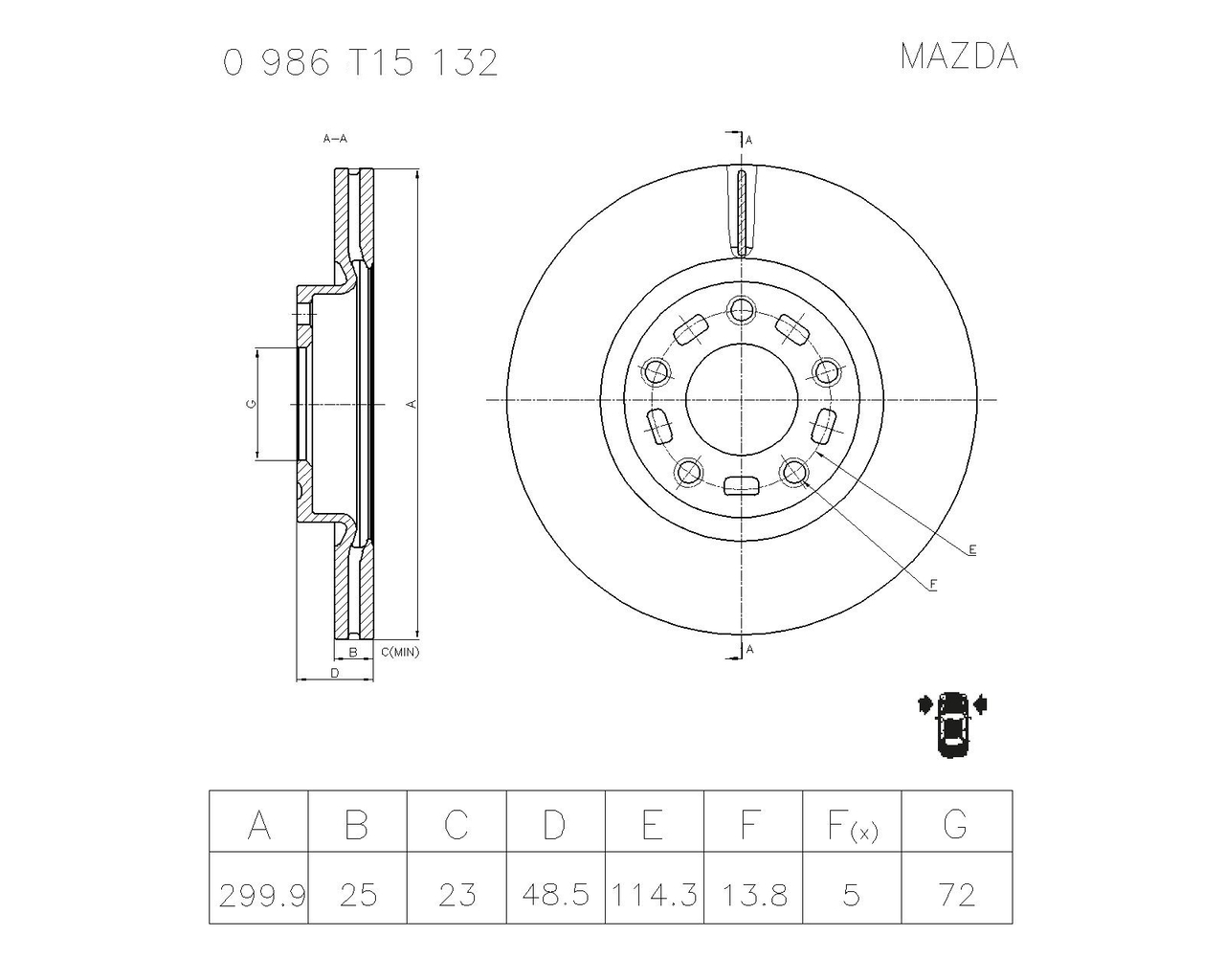 BOSCH 0 986 T15 132 Brake Disc