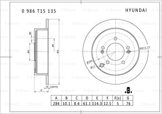 BOSCH 0 986 T15 135 Brake Disc