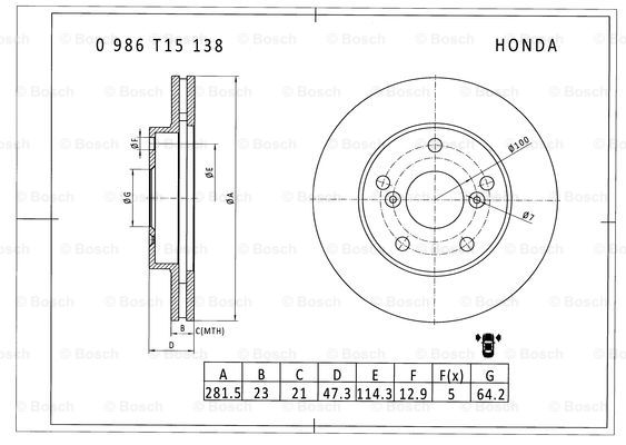 BOSCH 0 986 T15 138 Brake Disc