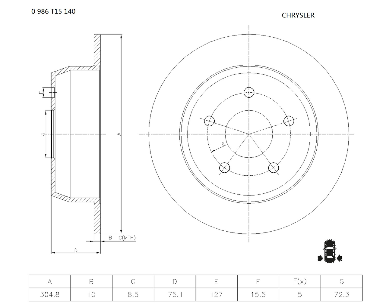 BOSCH 0 986 T15 140 Brake Disc