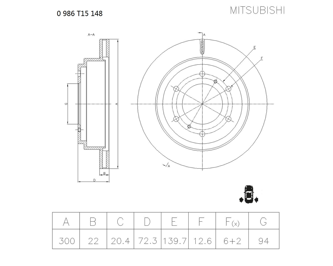 BOSCH 0 986 T15 148 Brake Disc