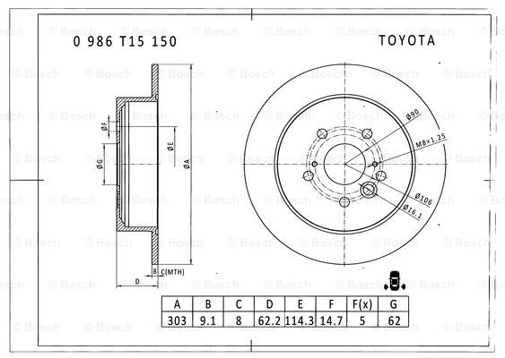 BOSCH 0 986 T15 150 Brake Disc